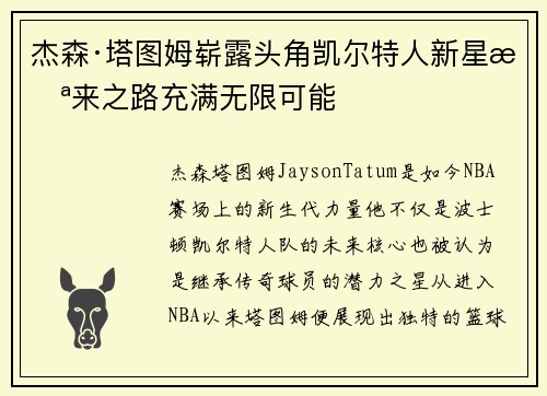杰森·塔图姆崭露头角凯尔特人新星未来之路充满无限可能